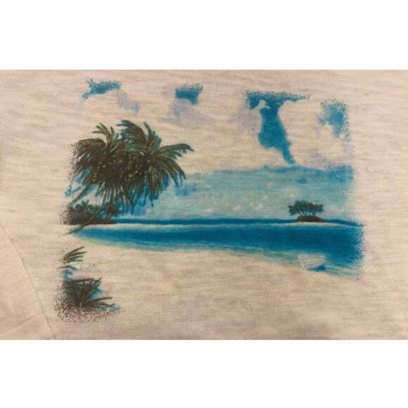 J. Jill Women’s XL Linen Cotton Lightweight Sweater Tropical Beach Scene Coastal - Picture 5 of 9